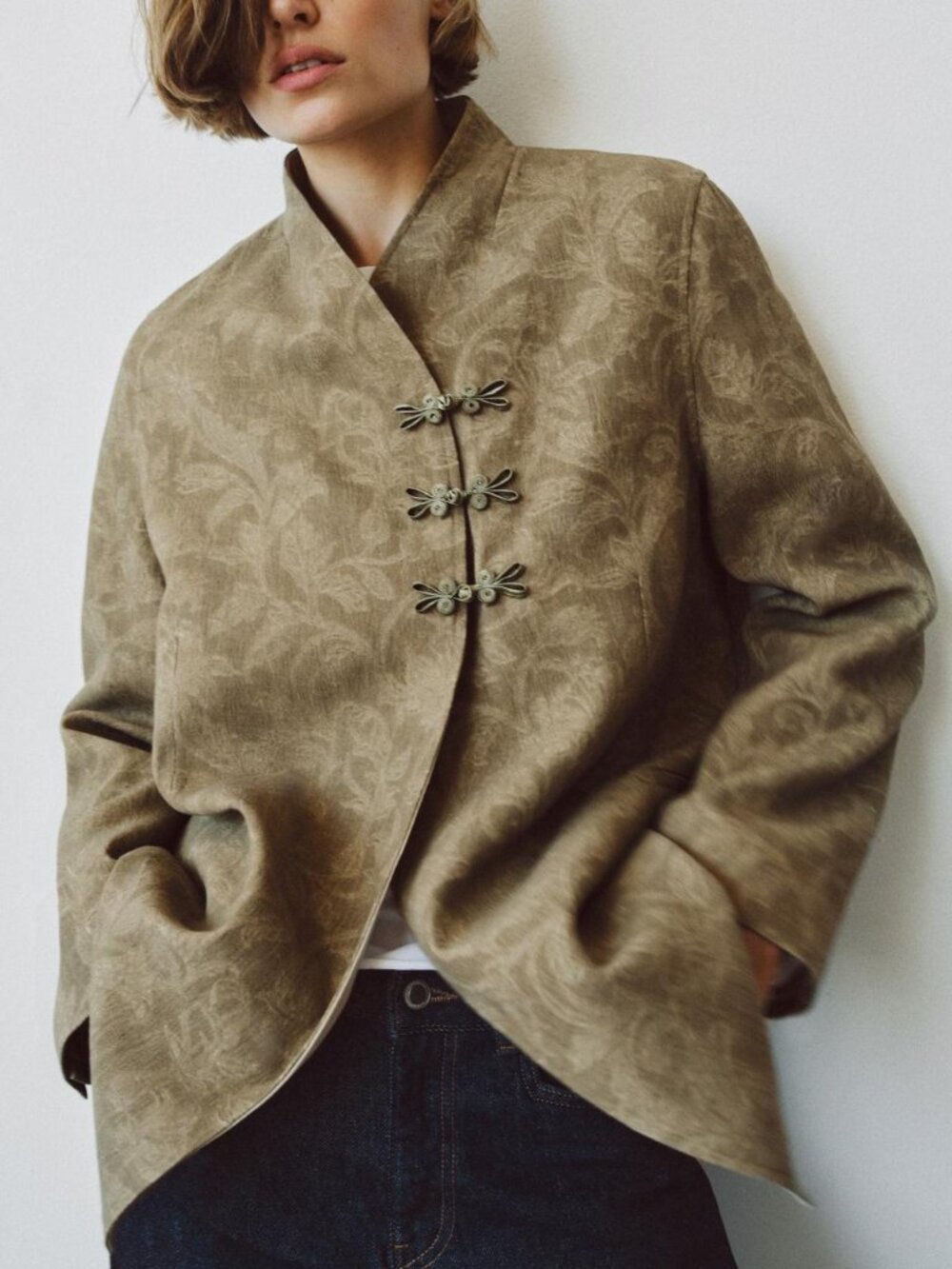 ZARA ZW COLLECTION JACQUARD FIREMAN CLASP BLAZER
